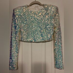 White long sleeve sequined crop top!